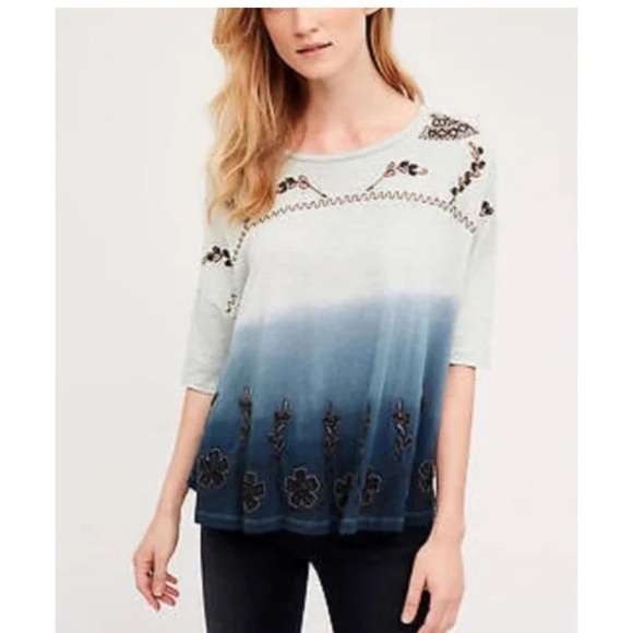 Anthropologie Akemi + Kin Beaded Ombré Tulsi Tee in Blue Small - Picture 1 of 10